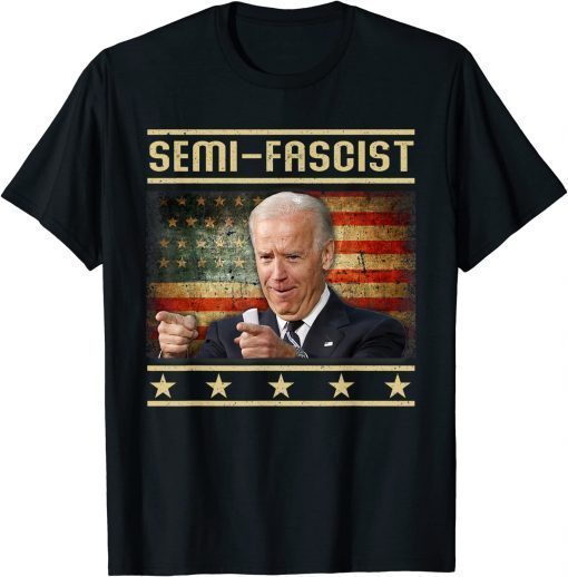 Semi-Fascist Funny Political Humor Biden Quote Retro US Flag Classic T-Shirt