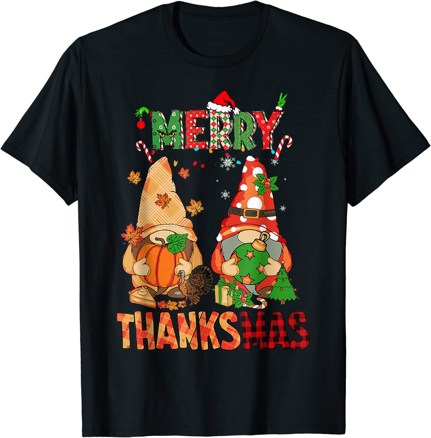 Merry Thanksmas Christmas Gnome Santa Hay Funny Xmas Pajama Shirts