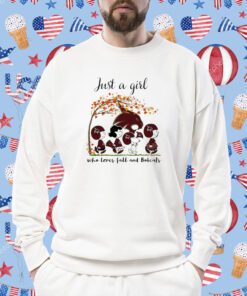 Just A Woman Who Loves Fall And Texas State Bobcats Peanuts Cartoon Gift Shirt