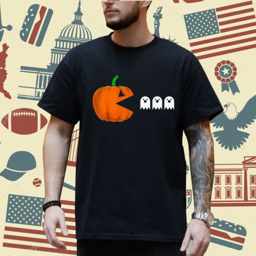 Funny Halloween Pumpkin Eating Ghost Gamer Humor Novelty T-Shirt