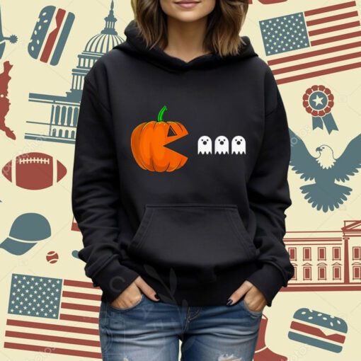 Funny Halloween Pumpkin Eating Ghost Gamer Humor Novelty T-Shirt