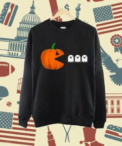 Funny Halloween Pumpkin Eating Ghost Gamer Humor Novelty T-Shirt