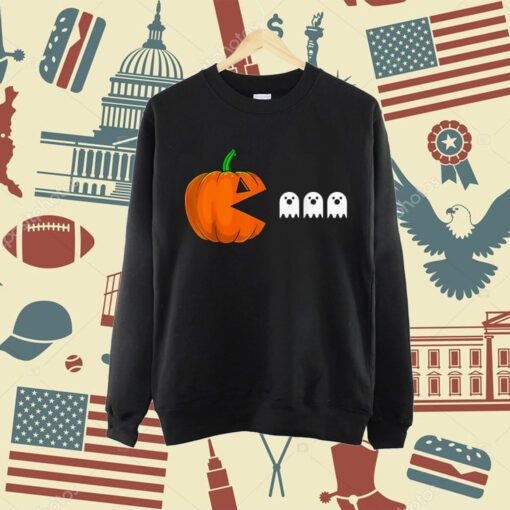 Funny Halloween Pumpkin Eating Ghost Gamer Humor Novelty T-Shirt