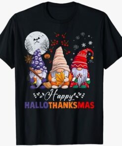 Halloween Thanksgiving Christmas Happy HalloThanksMas Gnomes T-Shirt