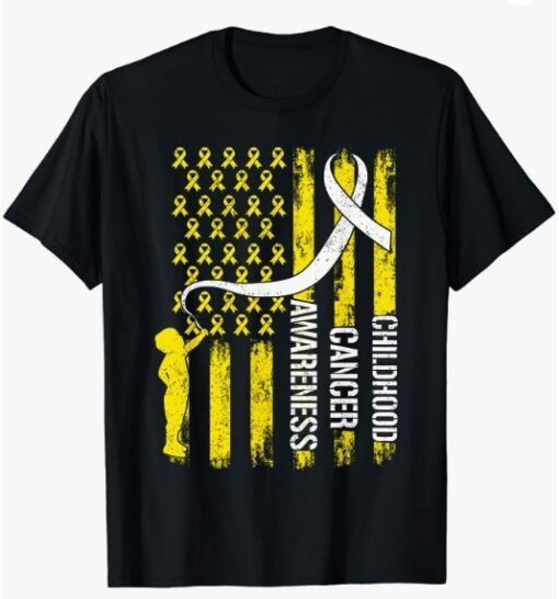 Childhood Cancer Awareness Month Ribbon Flag American T-Shirt