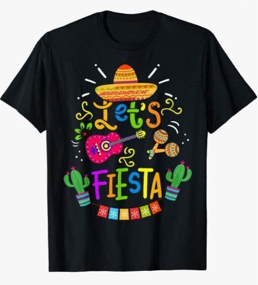 Funny Let's Fiesta Cinco De Mayo Mexican Guitar Cactus T-Shirt