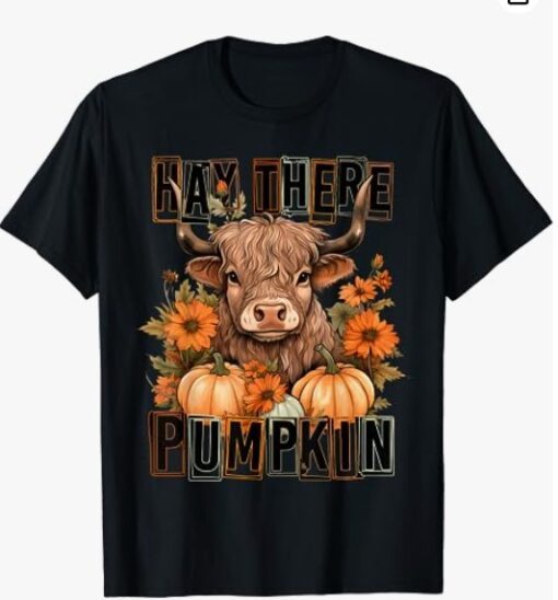 Hay There Pumkin Highland Cow Fall Autumn Thanksgiving T-Shirt