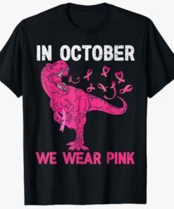 In October We Wear Pink Breast Cancer Trex Dino Kids Toddler T-Shirt