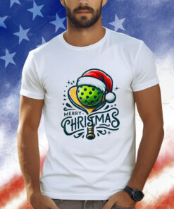 Merry Christmas Pickleball Pickle Ball And Paddle Santa Hat T-Shirt