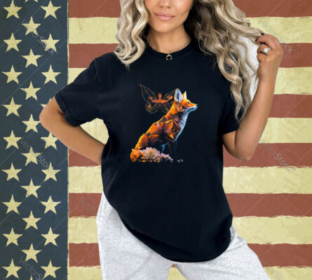 Fox Butterfly Motif Art Animal Fox T-Shirt