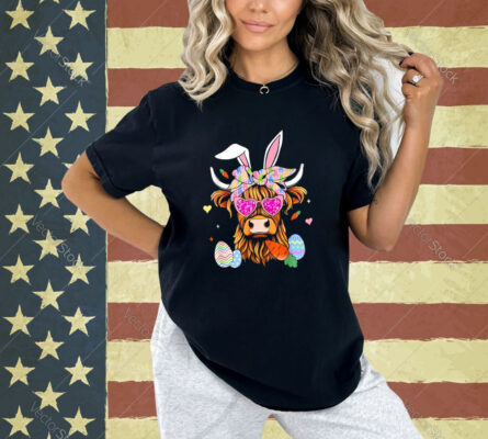 Funny Highland Cow Egg Happy Easter Day Women Girls Kids T-Shirt