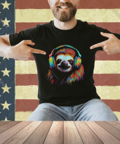 Sloth Artwork Music Colourful Animal Headphones Sloth T-Shirt