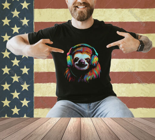 Sloth Artwork Music Colourful Animal Headphones Sloth T-Shirt