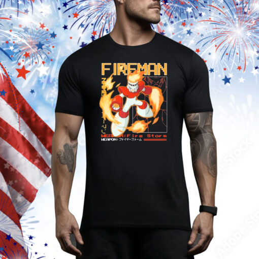 Official Megaman Capcom Fireman Large Print Tee Shirt