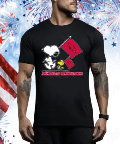 Snoopy Arkansas Razorbacks Road to Oklahoma City Flag Tee Shirt
