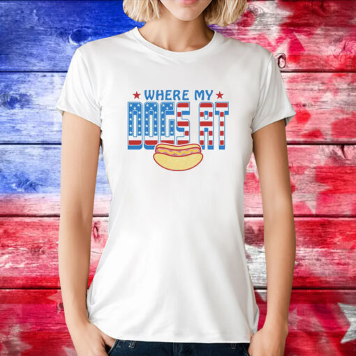 Where My Dogs At USA Flag Tee Shirt