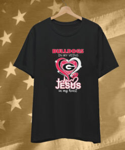 Georgia Bulldogs In My Veins Jesus In My Heart Diamond T-Shirt