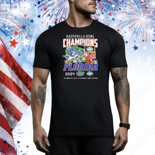 Official Florida Gators Celebrating The Champions Of Gasparilla Bowl At Raymond James Stadium 2024 Dec 20 Mascot Tee Shirt