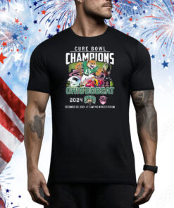 Official Ohio Bobcats Celebrating The Champions Of Cure Bowl At Camping World Stadium Dec 20 2024 Mascot Tee Shirt