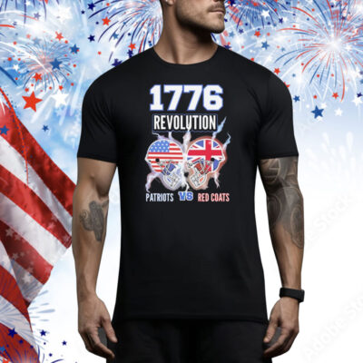 1776 Revolution Patriots Vs Red Coats Revolutionary Champs USA UK Helmets Flag Tee Shirt