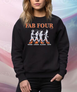 Francisco Lindor, Juan Soto, Pete Alonso, And Brandon Nimmo Fab Four Album Road Abbey Tee Shirt