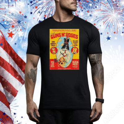 Guns N Roses Budapest Hungary 2025 Tour At Ferenc Puskas Stadium On July 15 2025 One Night Only No One Escapes This Show Hanging Skeleton Tee Shirt