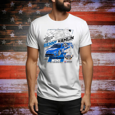 Official Denny Hamlin Checkered Flag Sports 2025 Autotrader EchoPark Automotive 400 Race Win At The Concrete Mile Tee Shirt