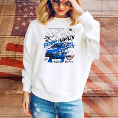 Official Denny Hamlin Checkered Flag Sports 2025 Autotrader EchoPark Automotive 400 Race Win At The Concrete Mile Tee Shirt