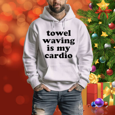 Towel waving in my cardio Tee Shirt