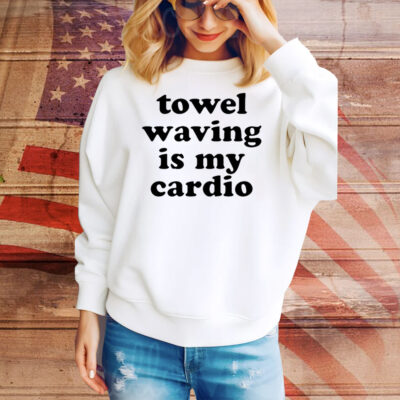 Towel waving in my cardio Tee Shirt