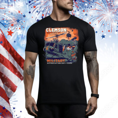 Official Clemson Tigers University Military Appreciation Day 2025 Helicopter Painting Tee Shirt