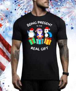 Penguin being present is the real gift Christmas Tee Shirt