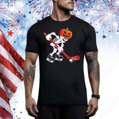 Skeleton ice hockey Halloween Tee Shirt