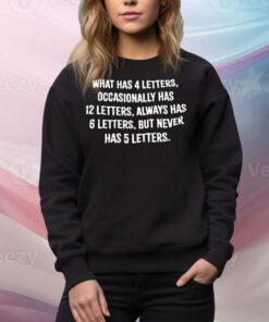 What has 4 letters occasionally has 12 letters always has 6 letters Tee Shirt