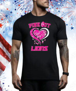 Pink out Detroit Lions Breast Cancer diamond heart Tee Shirt