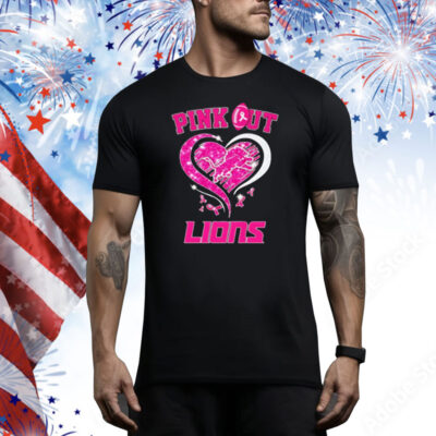 Pink out Detroit Lions Breast Cancer diamond heart Tee Shirt
