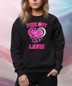 Pink out Detroit Lions Breast Cancer diamond heart Tee Shirt