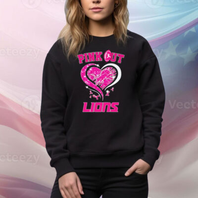 Pink out Detroit Lions Breast Cancer diamond heart Tee Shirt