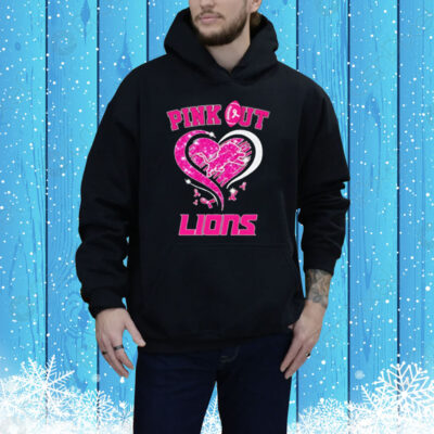 Pink out Detroit Lions Breast Cancer diamond heart Tee Shirt